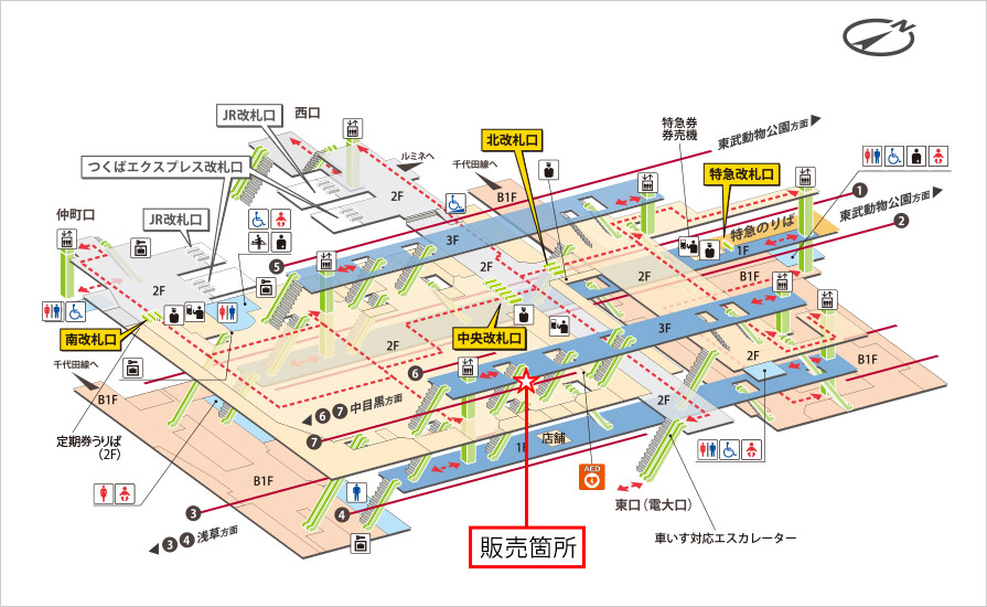 東武北千住駅２階中央改札内