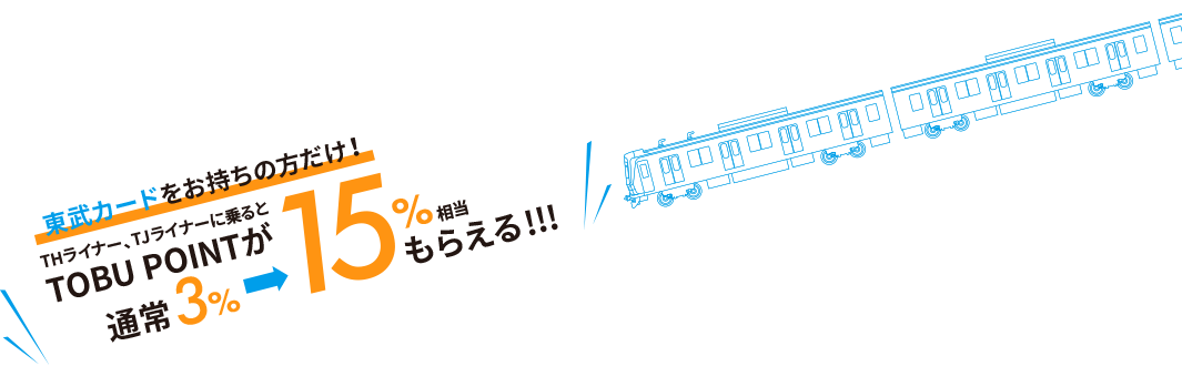 東武カードをお持ちの方だけ！THライナー、TJライナーに乗るとTOBU POINTが通常3%→15%相当もらえる!!!