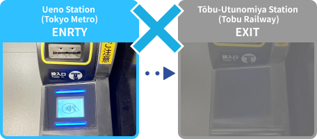 東京メトロ上野駅でクレカ入場、東武線東武宇都宮駅で出場⇒利用できない
