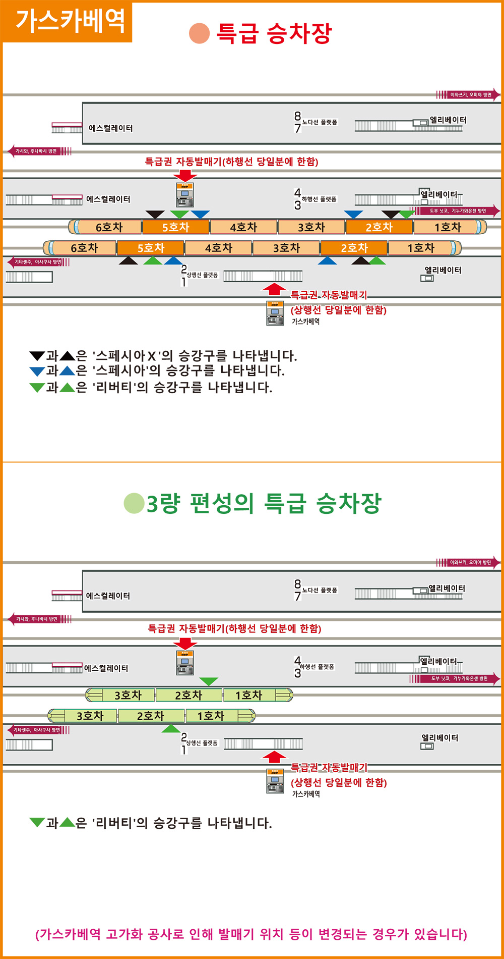 가스카베역 특급열차 승차장 안내