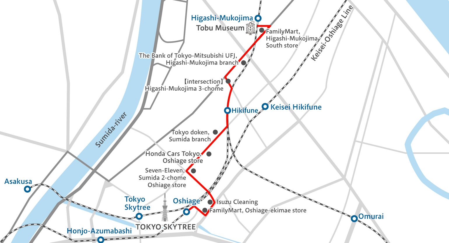 Usual route of Sky Tree