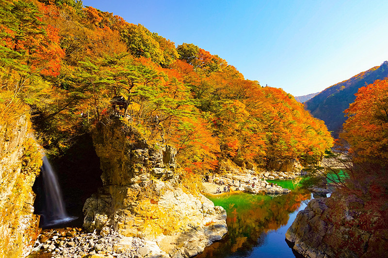 鬼怒川の浸食が生んだ龍の流れ 奇岩と瀑布が魅力の 龍王峡