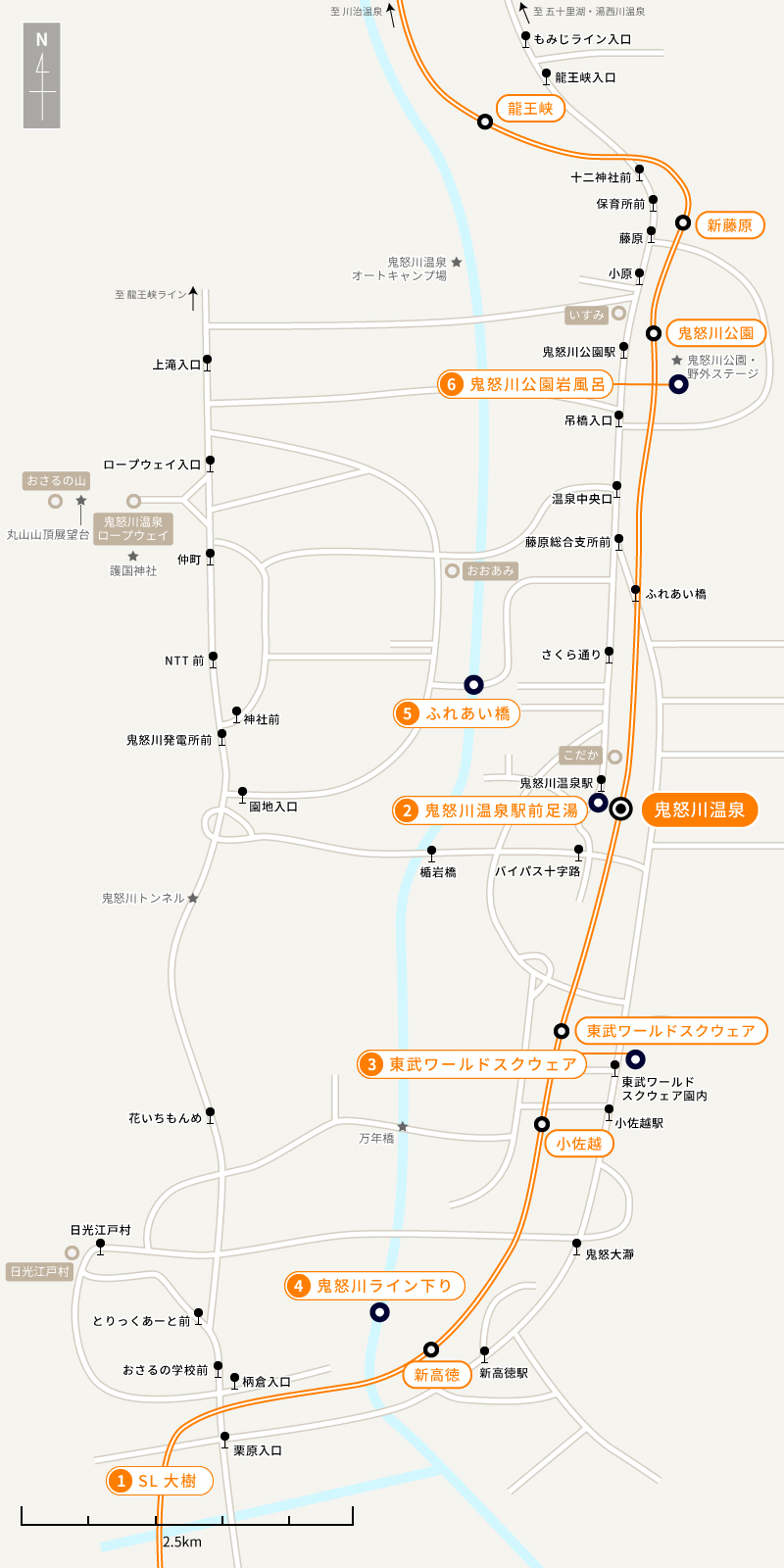路線図：東武鉄道 鬼怒川エリア