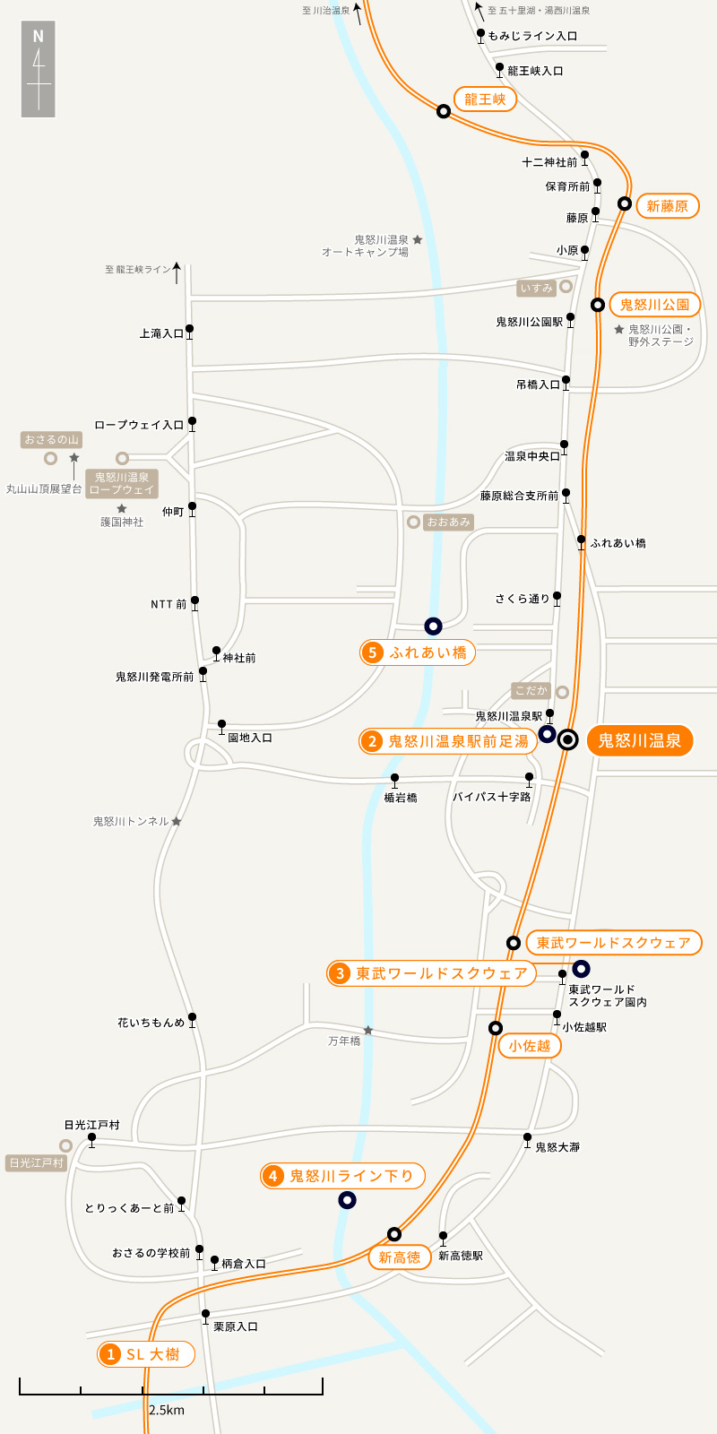 路線図：東武鉄道 鬼怒川エリア